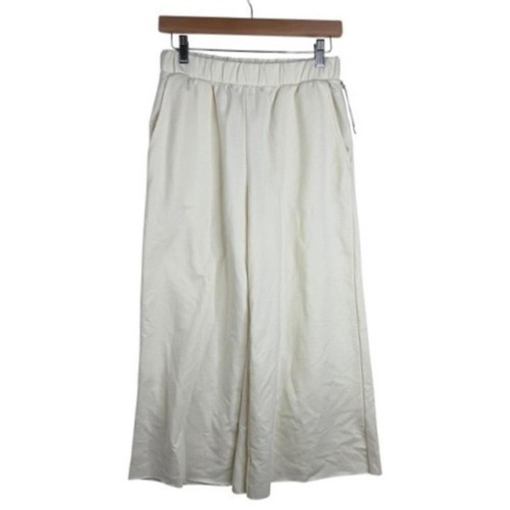 NWT Three Dots Women's High Rise Pull On Crop Pants Size Small White Wide Leg